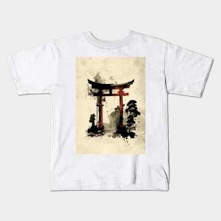 Sumi e Japanese Torii 2 Kids T-Shirt